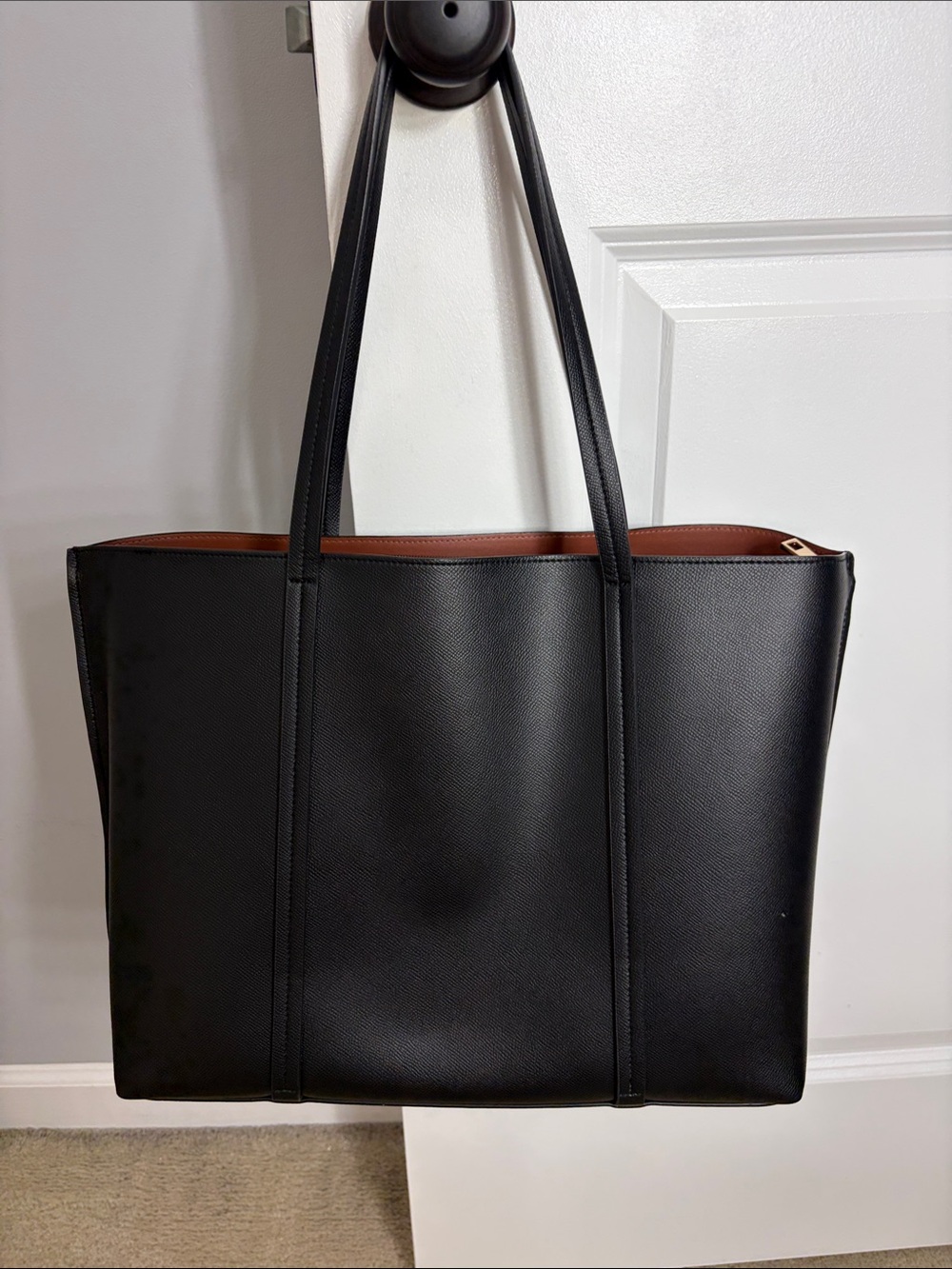 a new day Black Tote with Brown Interior